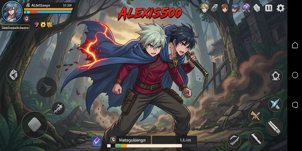 Tampilan gameplay ALEXIS500 dengan aksi seru dan karakter Anime.