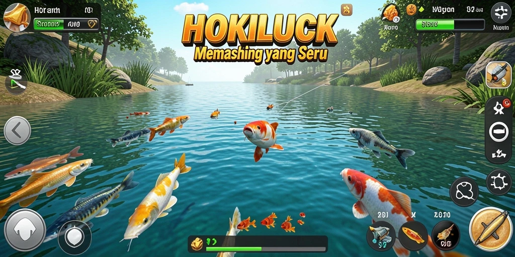 Screenshot HOKILUCK menampilkan gameplay memancing yang menarik.
