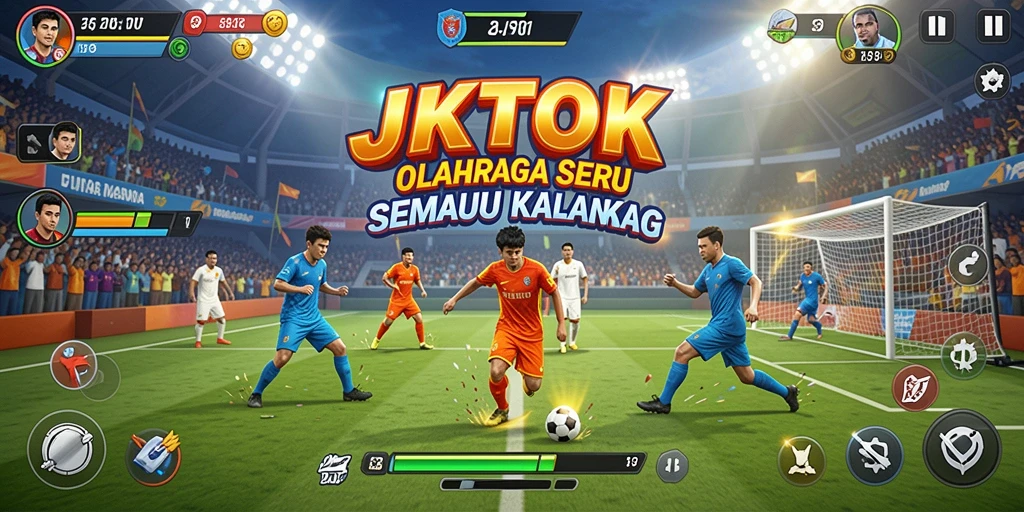 Screenshot menunjukkan gameplay intensif dalam permainan olahraga.