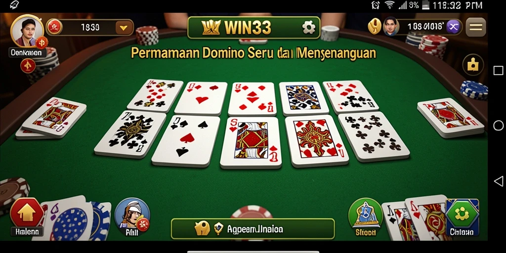 Screenshot gameplay dari WIN33 menunjukkan keseruan permainan Domino.